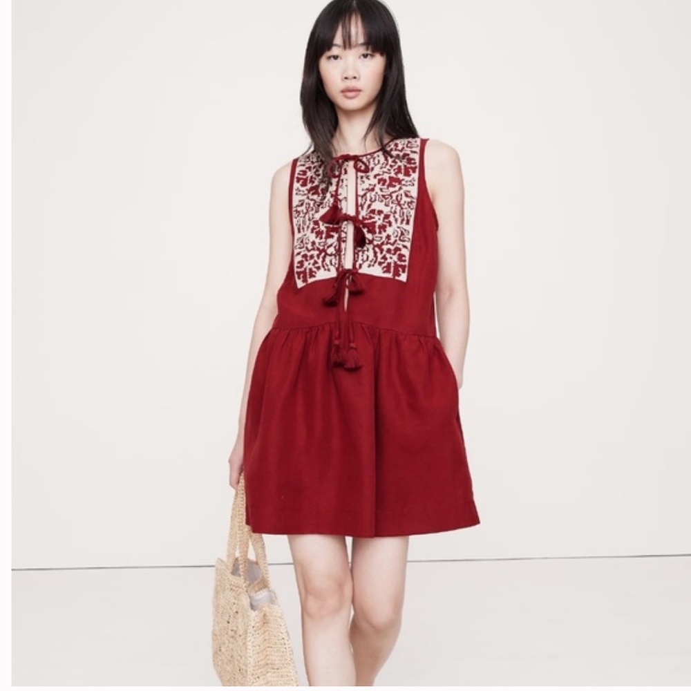 NWT Banana Republic Burgundy Embroidered Mini Dress
